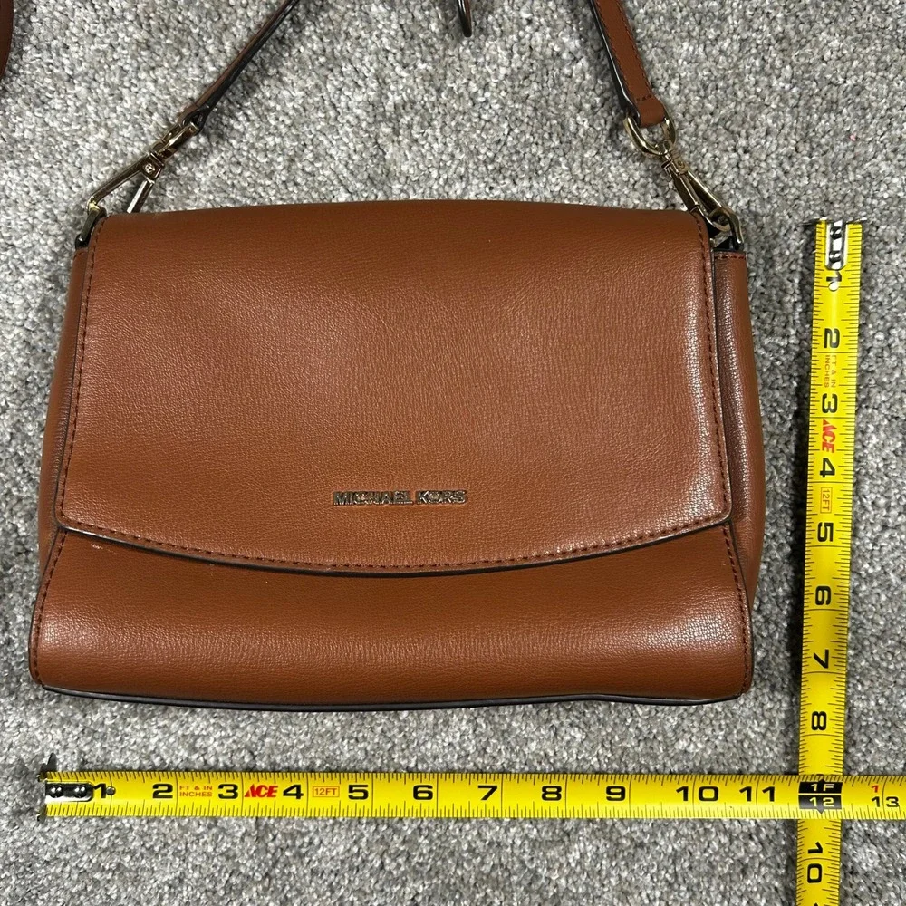 Michael Kors Brown Leather Crossbody Bag Flap Top Gold Tone Hardware